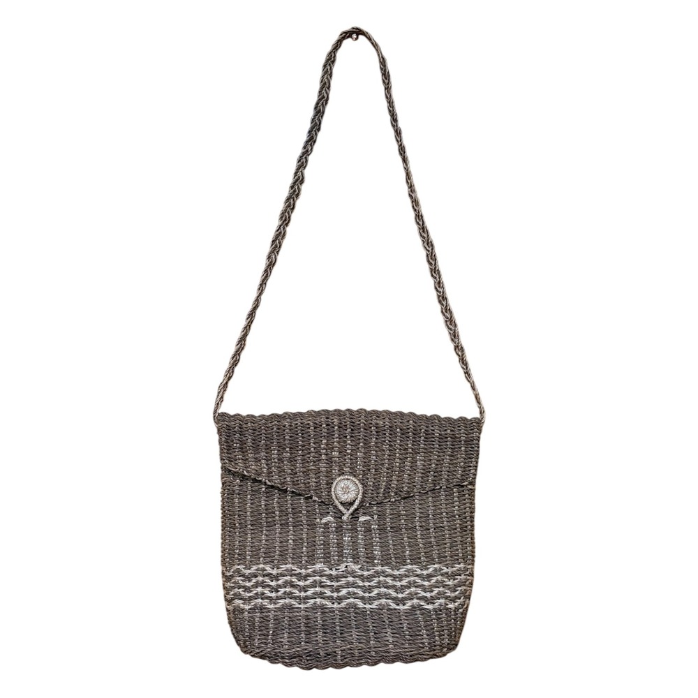 Vintage 70s Woven Jute Crossbody Bag Earthy Boho Southwest Hippie Beach Cottage